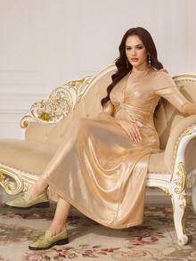 CUCCOO TILAWA Damen Strass-verzierte modische Lässig Slip-On Loafer - Gold - Übersicht 4