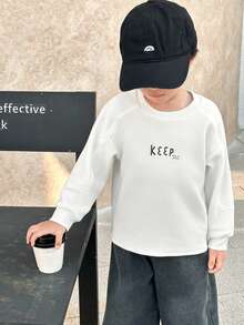 SHEIN 男童休闲圆领印花长袖套头卫衣 - 杏色 - 查看 4