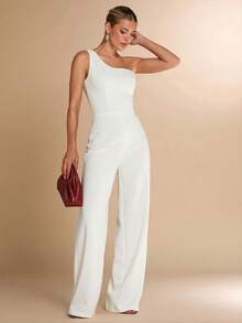 SHEIN BAE Bộ đồ liền thân lệch vai thanh lịch dành cho nữ, phù hợp cho các buổi hẹn hò hàng ngày, đi chơi, tụ tập, tiệc tùng, mùa thu - trắng - Xem 4