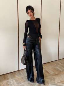 Siren Gaze Women's Long Sleeve Sheer Lace Mesh Bodysuit Summer Black Mesh Bodysuit Long Sleeve Mesh Bodysuit Black Lace Bodysuit Black Mesh Top Women's Bodysuit Long Sleeve Mesh Top Black Bodysuit Women Black See Through Top - Black - View 6