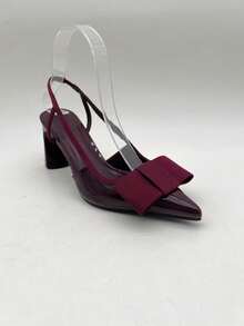 CUCCOO BIZCHIC Burgundy Pointed Toe Bow Decor Chunky Heel High Heels - Burgundy - View 14