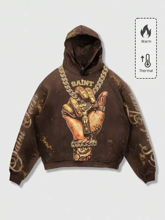 Street Life Sudadera con capucha con estampado gráfico de estilo punk para hombres
