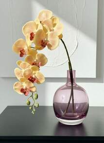 Cirelle 1支人造蝴蝶蘭莖,真實觸感膠乳體蝴蝶蘭枝,假的石斛花 - 黃色 - 查看 4