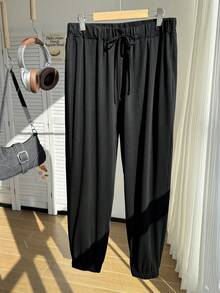 Comfortcana Plus Solid Knot Front High Waist Joggers - Black - View 5