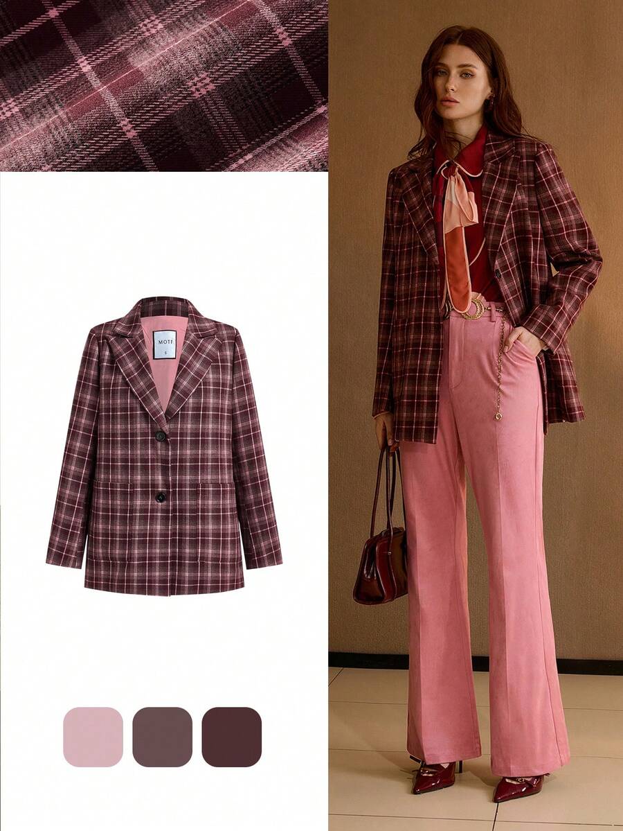 MOTF PREMIUM WOMEN'S ELEGANT PLAID BOXY BLAZER