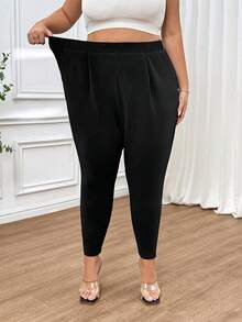 SHEIN CURVE+ Plus Size Elegant Occasion Commuting Skinny Pants, Versatile & Comfortable, Summer - Black - View 7