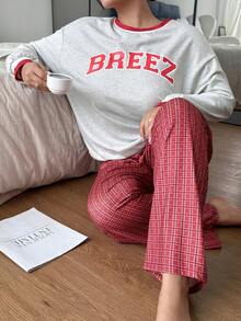 Dream Adore Plus Size Letter Print Contrast Color Casual Pajama Set - Multicolor - View 6