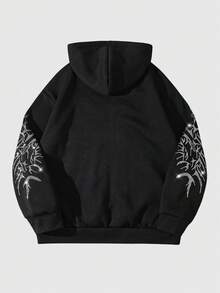 ROMWE MEN Áo nỉ trùm đầu tay dài thường ngày đính đá trang trí cho nam - màu đen - Xem 2