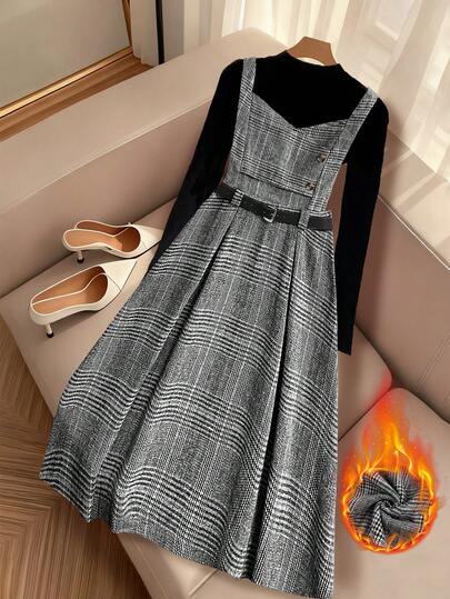 GlowEve CURVE 大码格子心形领时尚优雅百搭连衣裙