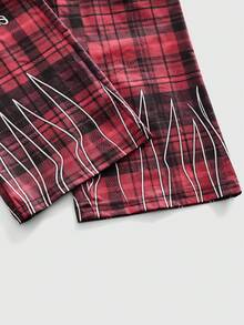 ROMWE MEN Men's Plaid Slogan Print Casual Loose Fit Commuter Pants - Multicolor - View 4