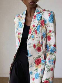 Aveloria Modichic 女士树叶花卉印花翻领宽肩长袖松紧腰西装外套 - 彩色 - 查看 1