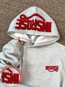 Manfinity Dauomo Men's Sweatshirt,American High Street Towel Embroidery Thermal Lined Hooded Sweatshirt For Men, Loose Cotton Hooded Jacket, Couple Wear For Autumn And Winter, Style. - Grey - View 1