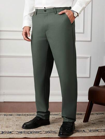 Core Aspect Men's Suit Pants (Irregular Cut) Olive Green Pants Men Summer Breathable Slacks For Men Pants For Men Elegant Men Slim Fitted Elastic Pants