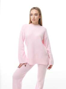 Katetique Women's Casual Solid Color Knitted Sweater And Pants 2 Pieces Set, Autumn/Winter - Baby Pink - View 4