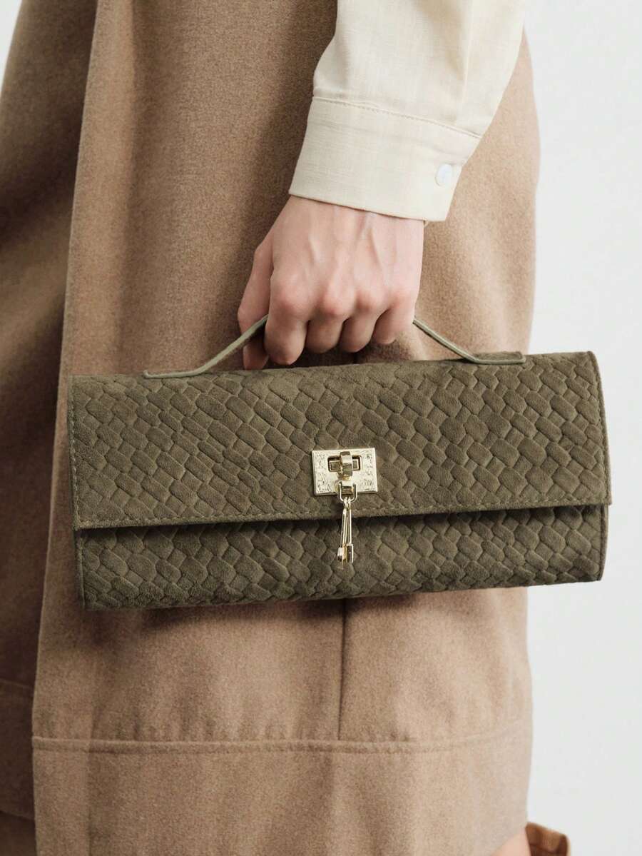 SHEIN SXY 女士手提包，亮片装饰，时尚简约，优雅百搭，经典麂皮材质，适合各种场合，如约会、日常、购物、下午茶、派对、舞会、夜店、生日、晚宴、约会之夜等。 - 橄欖綠 - 查看 1