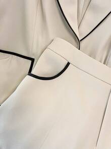 GlowEve CURVE Women's Fashionable & Elegant Contrast Trim Sleeveless Blazer And Contrast Trim Shorts Suit Set - Apricot - View 5