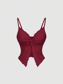 SHEIN MOD 女士扭结前襟交叉无袖上衣，可爱上衣，黄色吊带衫