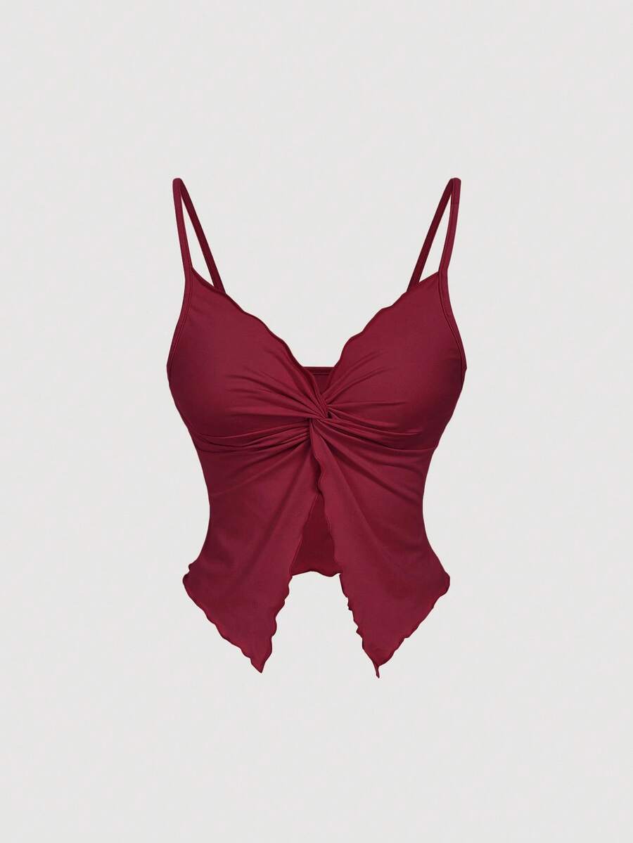 SHEIN MOD 女士扭结前襟交叉无袖上衣，可爱上衣，黄色吊带衫