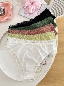 5条/包 女士纯色蕾丝拼接舒适比基尼内裤 - 彩色 - 查看 2