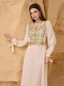 Al Najma 时尚新款装饰领阿拉伯风格女装 - 杏色 - 查看 6