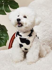 PETSIN 可爱的熊牛印花宠物服装 - 柔软蓬松的羊毛狗毛衣，配有牵引绳环，适合中小型犬和猫的温暖舒适猫背心，时尚的宠物服装，适合日常穿着、寒冷天气、拍照，多种颜色 - 彩色 - 查看 12