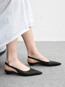 CUCCOO BIZCHIC 女士尖头低跟平底露跟鞋，简约百搭舒适黑色平底鞋，后跟系带设计，适合工作和通勤穿着。 - 黑色 - 查看 5