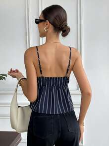 Serisse 女士时尚性感条纹印花系带吊带背心 - 寶藍色 - 查看 3