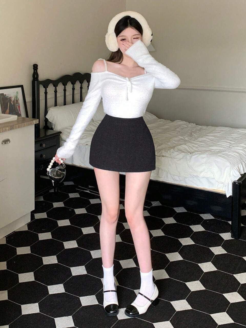 Women's Black Mini Skirt, Wool Blend, Autumn/Winter