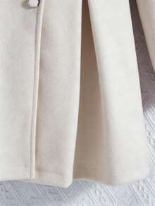 女童红色荷叶边长袖休闲连帽单排扣羊毛大衣