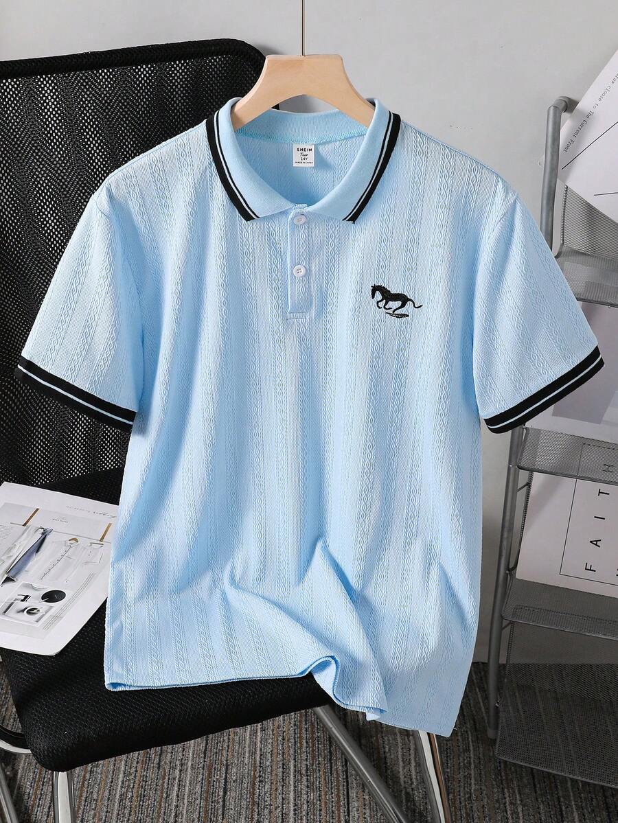 Áo polo tay ngắn dáng casual đa năng dành cho thiếu niên nam, họa tiết động vật, thích hợp cho kỳ nghỉ. - Màu xanh lam - Xem 1