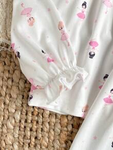 Young Girls Pajamas-2 Piece Pajama Set Round Neck LongSleeve LongPants TwoPiece Ruffle Collar Elastic Cuffs Ruffle Hem AllOver Ballerina Print White Pink Black Cozy Versatile Sleepwear Bedtime Sleepovers Holiday Gift FourSeasons 2026 NewYear MustHave Girls Pajama Set Kids Pajama Set Ballet Pajama Set - Beige - View 6