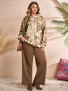 Rusticease Conjunto de 2 peças feminino plus size casual com capuz, composto por moletom e calça.