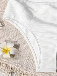 SHEIN Tween Girl Casual Vacation White 1pc Detachable Strap Hollow Starfish Accent Ruched One-Piece Swimsuit, Summer Beach - White - View 6