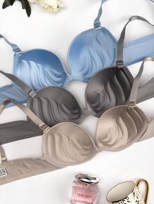 Set de 3 Brasieres Copa C Push Up Sexy Premium con Tirantes Ajustables y Detalles de Encaje - Azul gris marrón - Ver 2