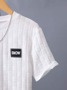 2pcs/Set Teenage Boys' Casual Geometric Textured Fabric Round Neck T-Shirt Set, Suitable For Daily Commute