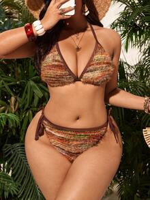 Swim Vcay Bộ bikini vải dệt kim cỡ lớn dành cho nữ, thiết kế buộc dây - Nhiều màu - Xem 5