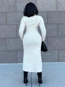 Alexandranx Kontrastfarbige Knopfleiste Slim Fit Strickkleid für Herbst/Winter