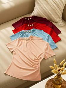 BizChic 收腰 T-shirt，度假風，慵懶風，街頭風，奢華極簡，通勤，約會，休閒，運動，鄉村風，日常，度假，萬聖節，開學季，派對，生日，百搭，夏季，秋季，婚禮賓客，特殊場合，辦公室，外出，海灘，聚會，社交，節日，購物，下午茶，旅行 - 粉色 - 查看 3