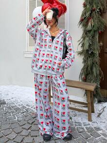 SHEIN EZwear 女士字母爱心印花抽绳腰休闲阔腿裤 - 彩色 - 查看 6