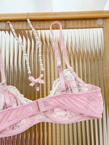 2件套可爱粉色蕾丝拼接内衣套装 - 粉色 - 查看 10