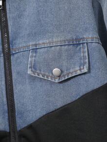 SHEIN 2件套青少年男孩（13-16岁）时尚水洗牛仔连帽拉链外套和松紧腰牛仔裤，秋冬季