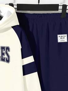 2pcs Tween Boy Casual, Fashionable Classic, Cool Style, LA, Retro American, College Style, Sporty, English Letter Los Angeles Long Sleeve Hoodie Sweatshirt Set, Suitable For Autumn/Winter