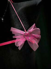 SpicyHot 3pcs Sexy Mesh Sheer Sequin Lace-Up Women's Lingerie Set Lingerie Set Bow Front Exotic Dance Wear Hot Pink Lingerie Set Fantasy Lingerie Costume Exotic Dancer Outfits, Lingerie For Women,Sexy,Valentine's Day,Sexy Lingerie, - Hot Pink - View 3