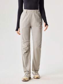 OutZeal 女士凉感弹力尼龙修身拉链口袋户外裤，适合露营和徒步旅行 - 灰卡其色 - 查看 6