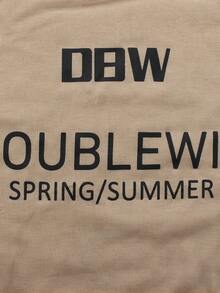 Claim Dot 男士字母印花网眼拼接圆领短袖休闲T恤 - 卡其色 - 查看 5