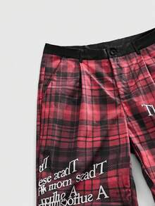 ROMWE MEN Men's Plaid Slogan Print Casual Loose Fit Commuter Pants - Multicolor - View 3