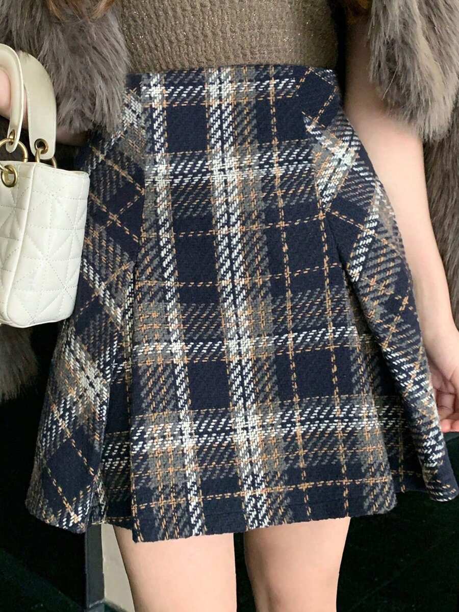 DAZY Women's Elegant Patterned Skirt, Autumn Winter Women Skirts - Navy Blue - View 1