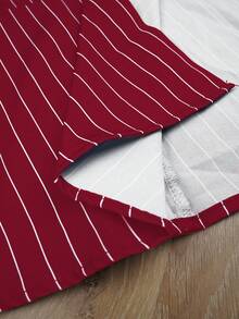 Elenzga 大码优雅办公/通勤单排扣条纹衬衫 - 紅色 - 查看 7