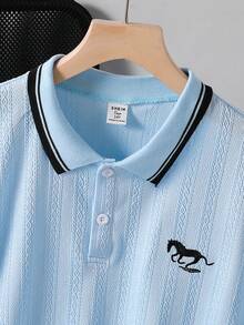 Áo polo tay ngắn dáng casual đa năng dành cho thiếu niên nam, họa tiết động vật, thích hợp cho kỳ nghỉ. - Màu xanh lam - Xem 5