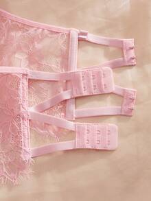 SHEIN 2pcs Lace Eyelash Bandeau Underwire Bra And G-String Lingerie Set